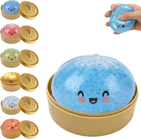 Glitter Dumpling, Glitter Dumpling Squishy with Box, 7 Color Options Dumplings Squishy Toy for Stress Relief for Adults (White Powder Emoji bun) in Saudi Arabia