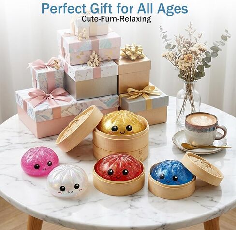 Dumpling Squishies, Glitter Dumpling Mystery Box, Colorful Dumplings Stress Balls Fidget Sensory Toy, Stocking Stuffers with Food Steamer Stretchy Desk Toys (Glitter Green) in Saudi Arabia