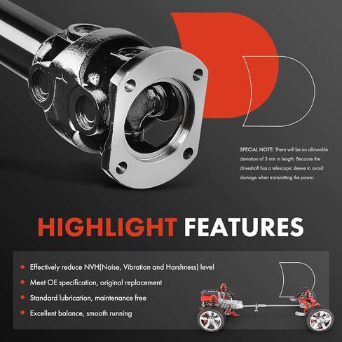 A-Premium Front Complete Drive Shaft Prop Shaft Driveshaft Assembly [4WD] Compatible with Dodge Ram 1500/2500/3500 1997 1998 1999, First Design, 46RE Trans., Replace# 53006786AB, 53006781 in Kuwait