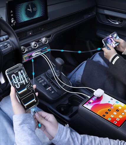 for Honda CRV Car Charger USB Hub with RGB Light, 4-Port Retractable Cable Docking Station for Honda CR-V Accessories 2026 2025 2024 2023, Center Console Phone Fast Charger Hub Voltage Display in Saudi Arabia