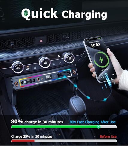 for Honda CRV Car Charger USB Hub with RGB Light, 4-Port Retractable Cable Docking Station for Honda CR-V Accessories 2026 2025 2024 2023, Center Console Phone Fast Charger Hub Voltage Display in Saudi Arabia