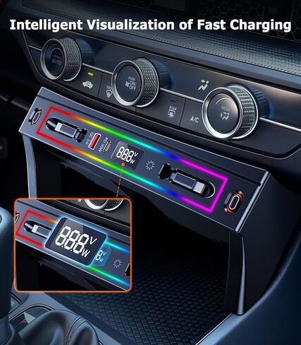 for Honda CRV Car Charger USB Hub with RGB Light, 4-Port Retractable Cable Docking Station for Honda CR-V Accessories 2026 2025 2024 2023, Center Console Phone Fast Charger Hub Voltage Display in Saudi Arabia