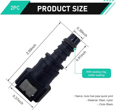 2 PCS Car Fuel Line Quick Connectors, 9.49 ID8 Straight Bundy Female to Hose Barb, Leak Proof Push-on Oil Pump Quick Plug, Universal Plug and Play Tubing Accessory for Car Fuel System (Black) in Kuwait