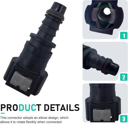 2 PCS Car Fuel Line Quick Connectors, 9.49 ID8 Straight Bundy Female to Hose Barb, Leak Proof Push-on Oil Pump Quick Plug, Universal Plug and Play Tubing Accessory for Car Fuel System (Black) in Kuwait