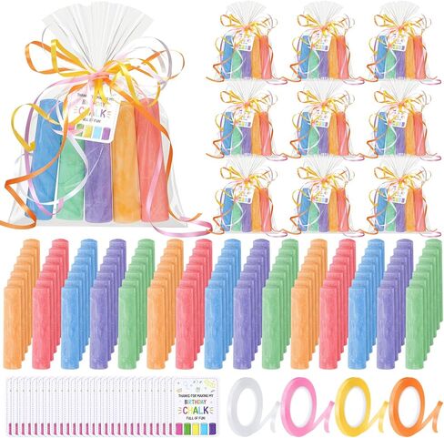 24 Set Sidewalk Chalk Birthday Party Favors Include 120 Pcs Washable Jumbo Chalk Bulk Individual Packs with Thank You Tags, Ribbons Clear Gift Bag Birthday Goodie Bag Filler for Summer in Saudi Arabia
