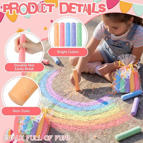 24 Set Sidewalk Chalk Birthday Party Favors Include 120 Pcs Washable Jumbo Chalk Bulk Individual Packs with Thank You Tags, Ribbons Clear Gift Bag Birthday Goodie Bag Filler for Summer in Saudi Arabia
