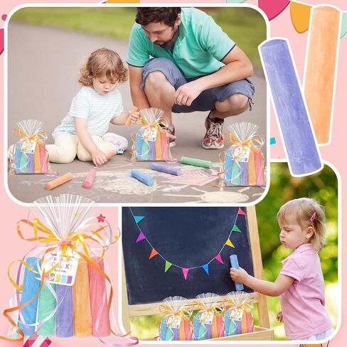 24 Set Sidewalk Chalk Birthday Party Favors Include 120 Pcs Washable Jumbo Chalk Bulk Individual Packs with Thank You Tags, Ribbons Clear Gift Bag Birthday Goodie Bag Filler for Summer in Saudi Arabia