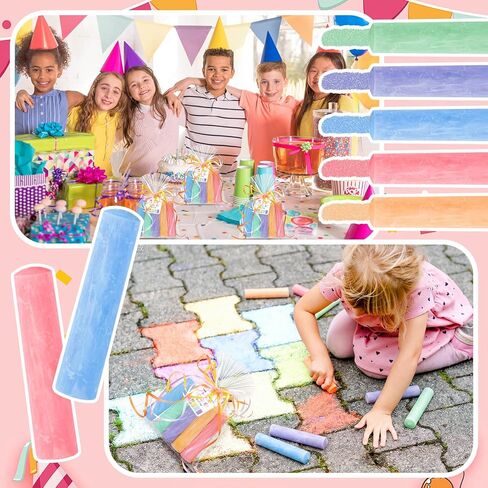 24 Set Sidewalk Chalk Birthday Party Favors Include 120 Pcs Washable Jumbo Chalk Bulk Individual Packs with Thank You Tags, Ribbons Clear Gift Bag Birthday Goodie Bag Filler for Summer in Saudi Arabia