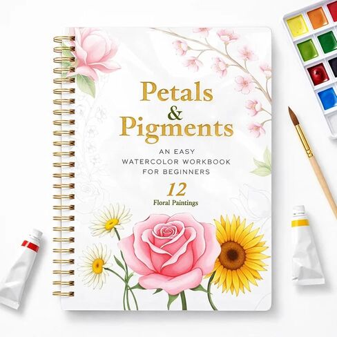 Only Zest Watercolor Workbook for Beginners - 12 Guided Floral Paintings, 320 GSM Paper, 6.49 x 9 in Spiral Watercolor Coloring Book with Step-by-Step Guides - Relaxing & Easy Workbook Kit for Adults in Saudi Arabia