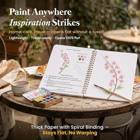 Only Zest Watercolor Workbook for Beginners - 12 Guided Floral Paintings, 320 GSM Paper, 6.49 x 9 in Spiral Watercolor Coloring Book with Step-by-Step Guides - Relaxing & Easy Workbook Kit for Adults in Saudi Arabia