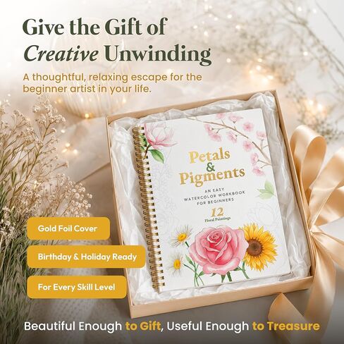 Only Zest Watercolor Workbook for Beginners - 12 Guided Floral Paintings, 320 GSM Paper, 6.49 x 9 in Spiral Watercolor Coloring Book with Step-by-Step Guides - Relaxing & Easy Workbook Kit for Adults in Saudi Arabia