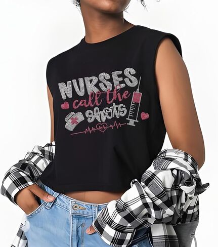 SUPERDANT Nurses Call The Shots Iron on Rhinestones Transfer Funny Crystal Heat Transfer Stickers Iron on Decals Bling Rhinestone Patches for Nurse's T-Shirt Clothing Jackets DIY Art Craft Gifts in Kuwait