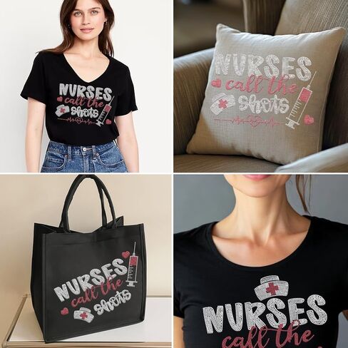 SUPERDANT Nurses Call The Shots Iron on Rhinestones Transfer Funny Crystal Heat Transfer Stickers Iron on Decals Bling Rhinestone Patches for Nurse's T-Shirt Clothing Jackets DIY Art Craft Gifts in Kuwait