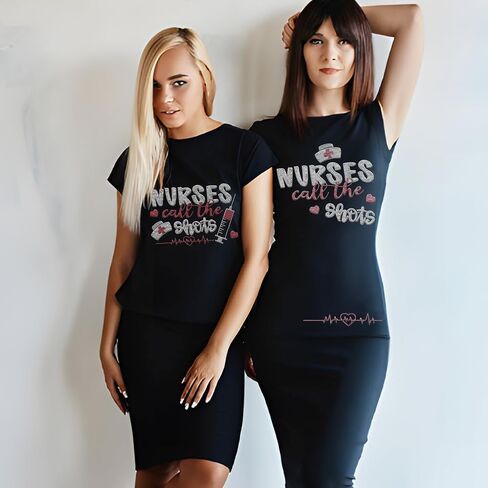 SUPERDANT Nurses Call The Shots Iron on Rhinestones Transfer Funny Crystal Heat Transfer Stickers Iron on Decals Bling Rhinestone Patches for Nurse's T-Shirt Clothing Jackets DIY Art Craft Gifts in Kuwait