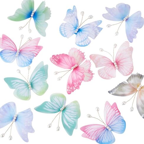 Craftdady 2-Layers Cloth Butterfly with Rhinestones for Crafts, 56Pcs Colorful Mini Butterflies Ornament for Clothes Ornament Home Decor DIY Wedding Party Decoration, 8 Styles in Kuwait