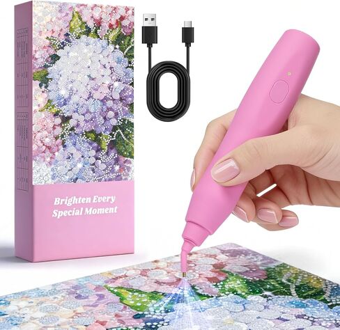 Electric Diamond Painting Pen with Vacuum Technology, No Wax, Cordless & Rechargeable, 135° Ergonomic Tip - No Wrist Pain, Perfect Diamond Art Accessories for Women in Saudi Arabia