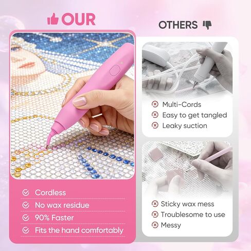 Electric Diamond Painting Pen with Vacuum Technology, No Wax, Cordless & Rechargeable, 135° Ergonomic Tip - No Wrist Pain, Perfect Diamond Art Accessories for Women in Saudi Arabia