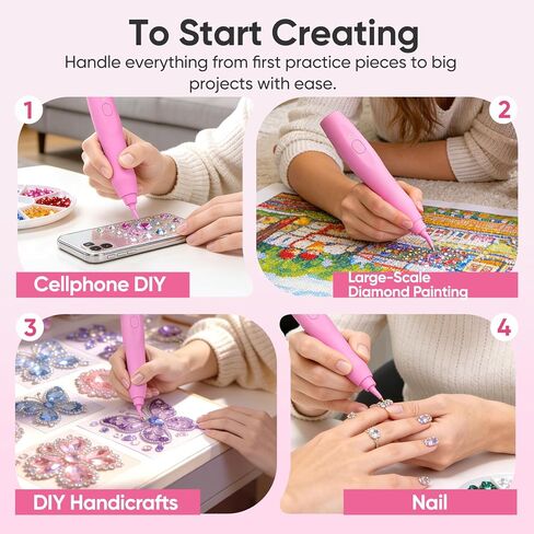 Electric Diamond Painting Pen with Vacuum Technology, No Wax, Cordless & Rechargeable, 135° Ergonomic Tip - No Wrist Pain, Perfect Diamond Art Accessories for Women in Saudi Arabia