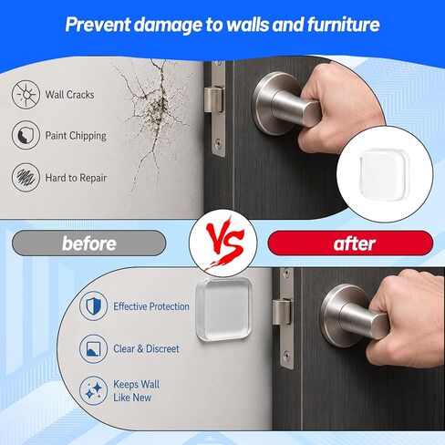 12 Pack Square Clear Silicone Door Bumpers, Self-Adhesive Rubber Bumpers, Wall Protectors for Door Knobs, Handles & Headboards in Saudi Arabia