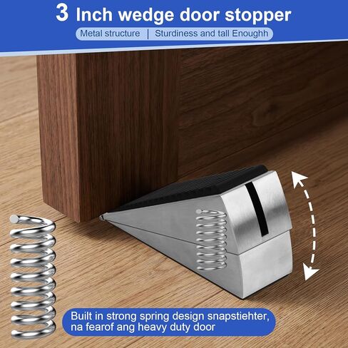 Heavy Duty Door Stoppers for Bottom of Door, 3" Tall Adjustable Spring Door Stop Wedge for Large Door Gaps, Non Slip Stainless Steel Door Stops for Heavy & Self Closing Doors, Carpet Tile Wood Floors in Saudi Arabia