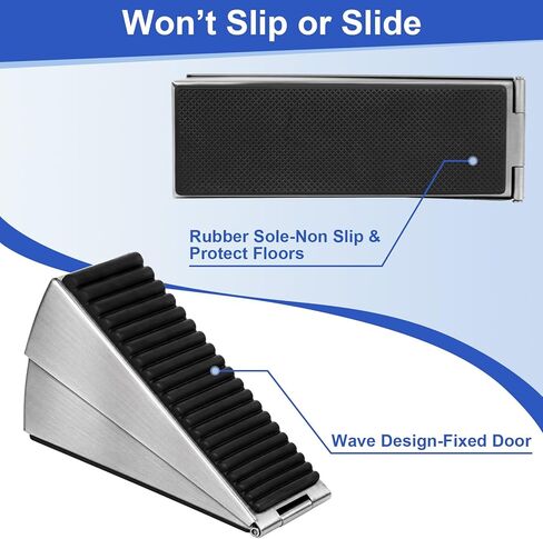 Heavy Duty Door Stoppers for Bottom of Door, 3" Tall Adjustable Spring Door Stop Wedge for Large Door Gaps, Non Slip Stainless Steel Door Stops for Heavy & Self Closing Doors, Carpet Tile Wood Floors in Saudi Arabia