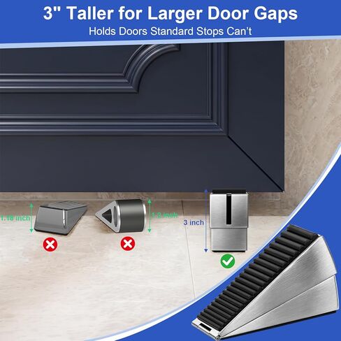 Heavy Duty Door Stoppers for Bottom of Door, 3" Tall Adjustable Spring Door Stop Wedge for Large Door Gaps, Non Slip Stainless Steel Door Stops for Heavy & Self Closing Doors, Carpet Tile Wood Floors in Saudi Arabia