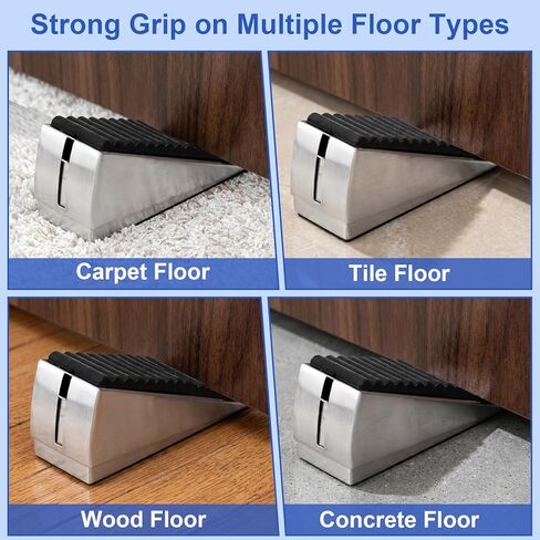 Heavy Duty Door Stoppers for Bottom of Door, 3" Tall Adjustable Spring Door Stop Wedge for Large Door Gaps, Non Slip Stainless Steel Door Stops for Heavy & Self Closing Doors, Carpet Tile Wood Floors in Saudi Arabia
