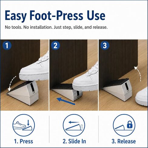 Heavy Duty Door Stoppers for Bottom of Door, 3" Tall Adjustable Spring Door Stop Wedge for Large Door Gaps, Non Slip Stainless Steel Door Stops for Heavy & Self Closing Doors, Carpet Tile Wood Floors in Saudi Arabia