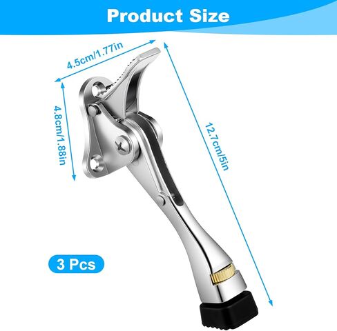 3 Pack Duty Kickdown Door Stopper 4 Inch Adjustable Metal Door Stop with Rubber Tip Floor Mounted Foot Operated Holder for Wide and Heavy Doors in Saudi Arabia
