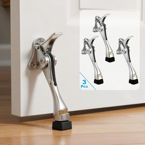 3 Pack Duty Kickdown Door Stopper 4 Inch Adjustable Metal Door Stop with Rubber Tip Floor Mounted Foot Operated Holder for Wide and Heavy Doors in Saudi Arabia