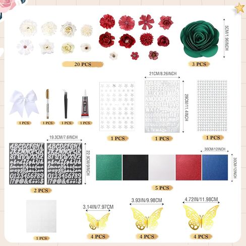 Dunzoom 66pcs DIY قبعة التخرج مجموعة الزينة، الولايات المتحدة والمكسيك العلم Grad قبعة القبعات العالية 2026 سرق وشاح 3D فراشة فو زهرة رقم إلكتروني أحجار الراين لديكور حفلة التخرج in Kuwait