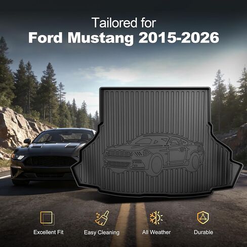 بطانة شحن AOMSAZTO لسيارة Ford Mustang 2015-2026 - تناسب جميع أنواع الطقس لحماية صندوق السيارة وملحقات السيارة المضادة للانزلاق (تناسب فقط بدون مضخم الصوت) in Kuwait