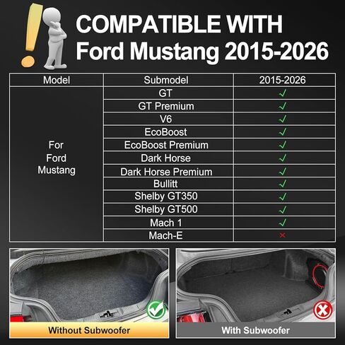 بطانة شحن AOMSAZTO لسيارة Ford Mustang 2015-2026 - تناسب جميع أنواع الطقس لحماية صندوق السيارة وملحقات السيارة المضادة للانزلاق (تناسب فقط بدون مضخم الصوت) in Kuwait