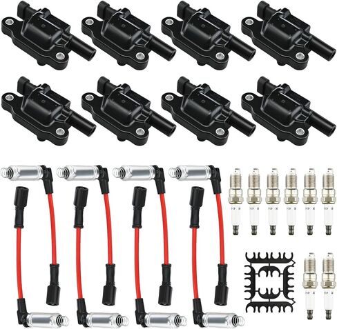 Set of 8 Square Ignition Coil Pack and Spark Plug Wires Harness for 5.3 V8 2007 2008 2009 2010 2011 Chevy Silverado 1500 Avalanche Tahoe Suburban GMC Yukon Sierra Coils 5.3L Replaces UF413 12570616 in Kuwait