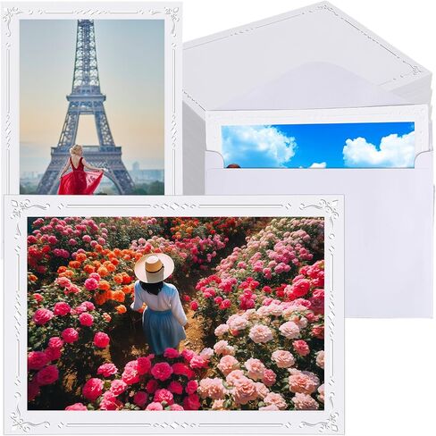 Motiskyy 50 Pack Embossed Photo Mount Cards with Decorative Border Envelopes Accommodate 4 x 6 Inches Embossed White Blank Photo Mount Cards for Weddings Events Birthdays Party Favor in Kuwait