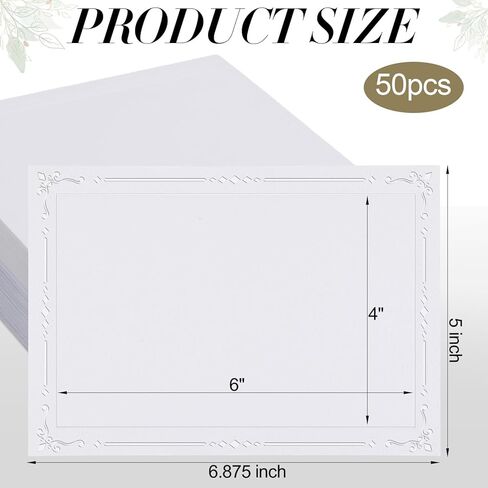 Motiskyy 50 Pack Embossed Photo Mount Cards with Decorative Border Envelopes Accommodate 4 x 6 Inches Embossed White Blank Photo Mount Cards for Weddings Events Birthdays Party Favor in Kuwait