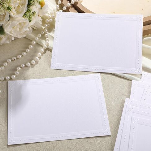 Motiskyy 50 Pack Embossed Photo Mount Cards with Decorative Border Envelopes Accommodate 4 x 6 Inches Embossed White Blank Photo Mount Cards for Weddings Events Birthdays Party Favor in Kuwait