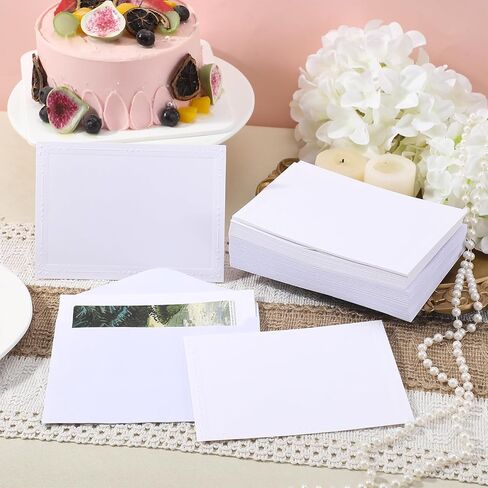 Motiskyy 50 Pack Embossed Photo Mount Cards with Decorative Border Envelopes Accommodate 4 x 6 Inches Embossed White Blank Photo Mount Cards for Weddings Events Birthdays Party Favor in Kuwait