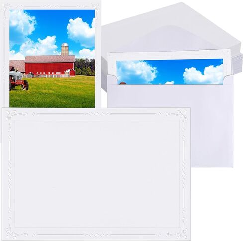 Motiskyy 50 Pack Embossed Photo Mount Cards with Decorative Border Envelopes Accommodate 4 x 6 Inches Embossed White Blank Photo Mount Cards for Weddings Events Birthdays Party Favor in Kuwait