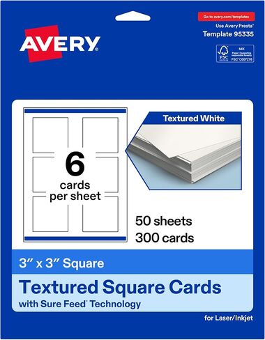 بطاقات مربعة قابلة للطباعة من Avery، تقنية Sure Feed، 3 بوصة × 3 بوصة، لون أبيض غير لامع، إمكانية الطباعة إلى الحافة، متوافقة مع الليزر ونفث الحبر، 60 إجماليًا in Kuwait