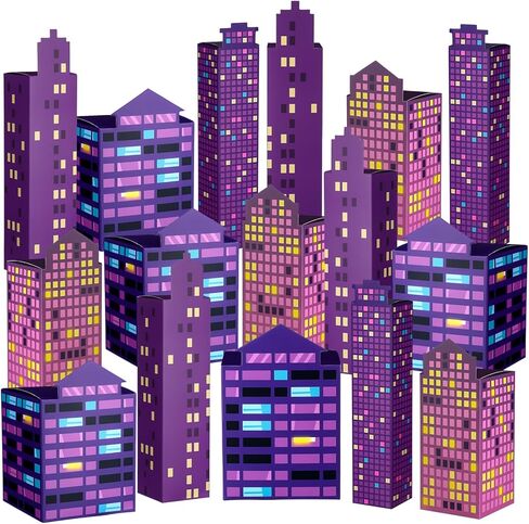 ReliThick 24 Pcs Kpop Party Decorations 3D Cardboard Purple Skyscraper Backdrop Stands Candy Treat Gifts Box for Birthday Prom Music Korean Fan Event Kpop Party Favors Supplies Decor in Saudi Arabia