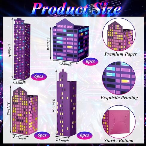 ReliThick 24 Pcs Kpop Party Decorations 3D Cardboard Purple Skyscraper Backdrop Stands Candy Treat Gifts Box for Birthday Prom Music Korean Fan Event Kpop Party Favors Supplies Decor in Saudi Arabia