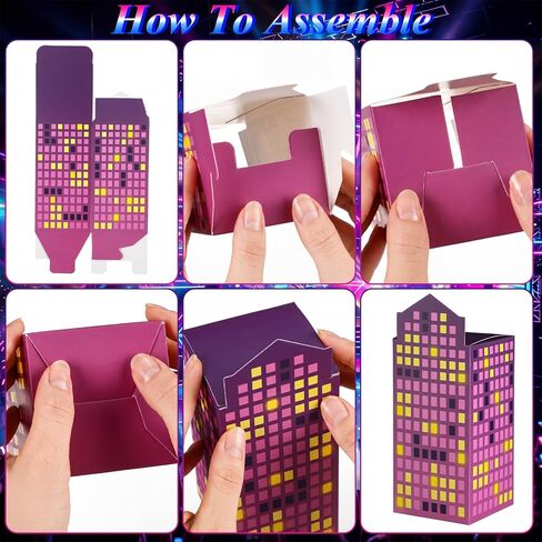 ReliThick 24 Pcs Kpop Party Decorations 3D Cardboard Purple Skyscraper Backdrop Stands Candy Treat Gifts Box for Birthday Prom Music Korean Fan Event Kpop Party Favors Supplies Decor in Saudi Arabia