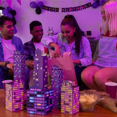 ReliThick 24 Pcs Kpop Party Decorations 3D Cardboard Purple Skyscraper Backdrop Stands Candy Treat Gifts Box for Birthday Prom Music Korean Fan Event Kpop Party Favors Supplies Decor in Saudi Arabia
