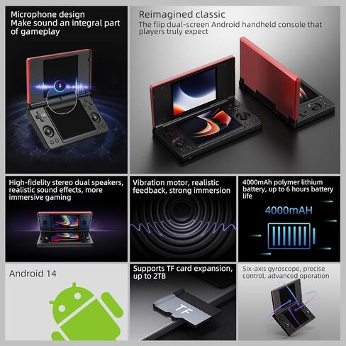 Anbernic RG DS Flip Retro Handheld Game Console , RGDS 4.0 Inch Dual IPS Touch Screen Android 14 System 4000mAh Battery 3+32GB(RG DS-Black) in Kuwait