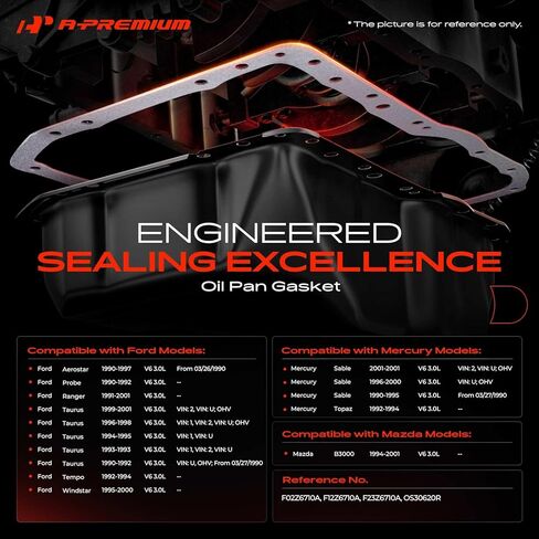 A-Premium 3.0L Engine Oil Pan Gasket Set, Compatible with Ford Taurus 1990-2001, Ranger 1991-2001, Aerostar 1990-1997, Probe 1990-1992, Tempo 1992-1994, Windstar & Mercury Sable, Topaz & Mazda B3000 in Kuwait