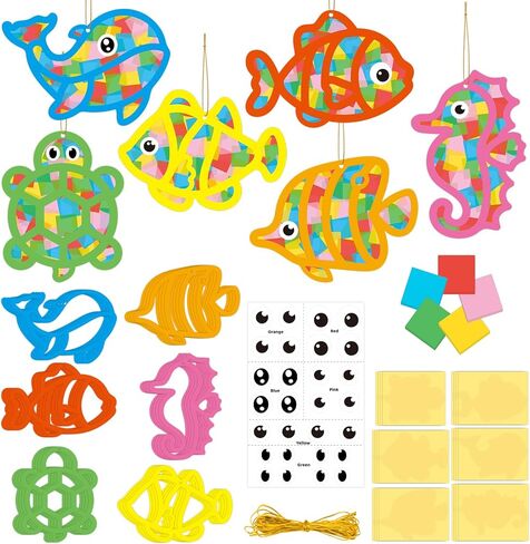 AUGTHEEP 24 Sets Summer Under The Sea Craft Kits Ocean Sea Animal Tissue Paper Craft Fish Suncatchers Crafts Suncatchers Decoration Classroom Art Ornament (Summer) in Saudi Arabia