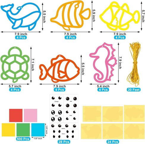 AUGTHEEP 24 Sets Summer Under The Sea Craft Kits Ocean Sea Animal Tissue Paper Craft Fish Suncatchers Crafts Suncatchers Decoration Classroom Art Ornament (Summer) in Saudi Arabia