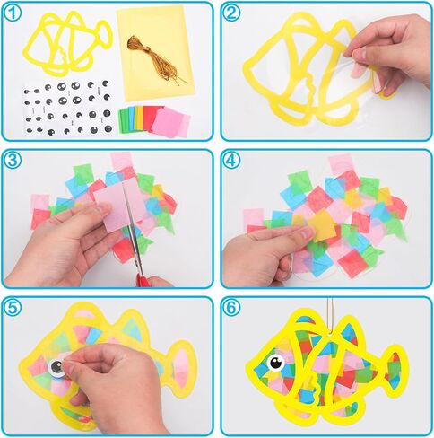 AUGTHEEP 24 Sets Summer Under The Sea Craft Kits Ocean Sea Animal Tissue Paper Craft Fish Suncatchers Crafts Suncatchers Decoration Classroom Art Ornament (Summer) in Saudi Arabia