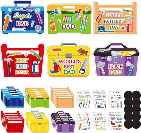 Haooryx Father's Day Magnet Craft Kit - 30 Sets Make Your Own Tool Box Sticker Decor Paper Craft for Classroom Home DIY Activity Refrigerator Bulletin Board Decor Happy Father's Day Party Supply Gift in Kuwait